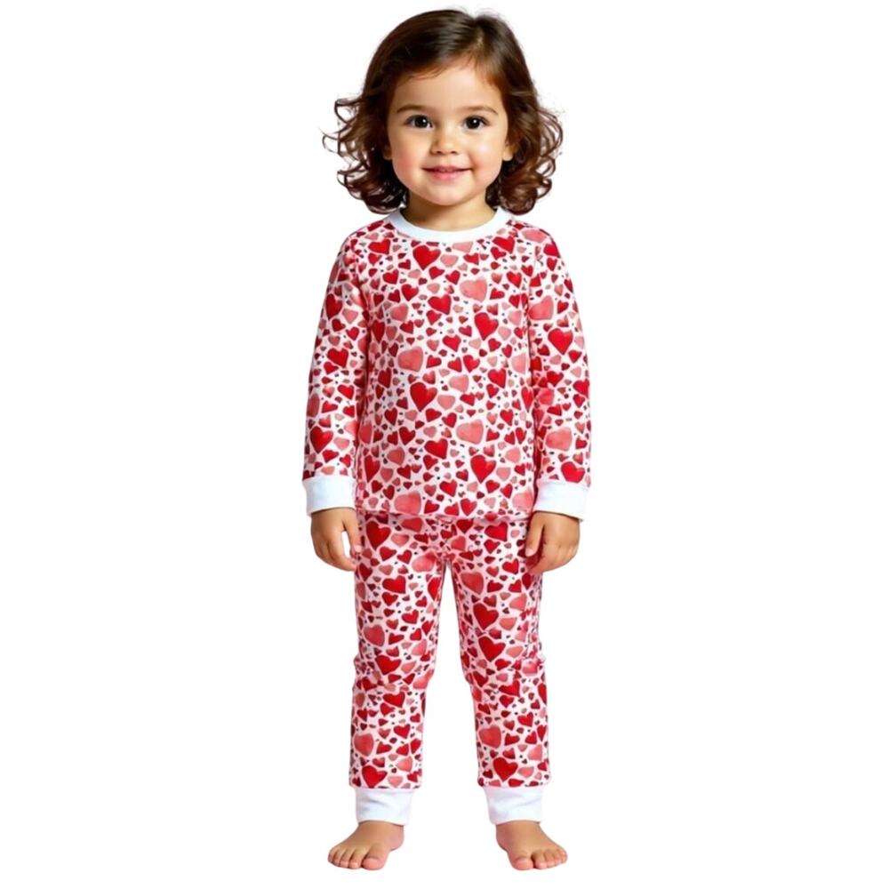 Hart + Land Heart Patterned Organic Pima Cotton Kids Pajama Set 3T